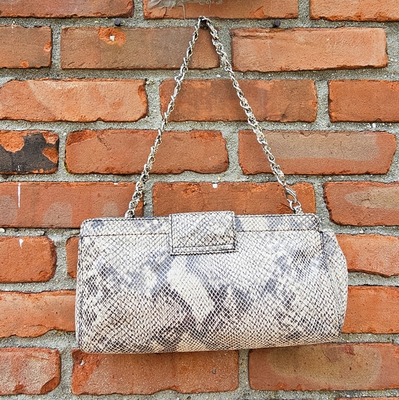 New Judith Ripka Patent Leather Snakeskin Print Clutch